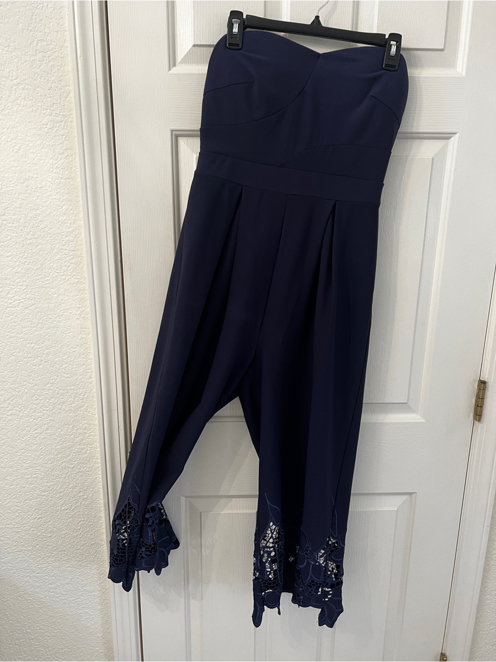 VENUS Navy Strapless Jumpsuit with Lace Hem